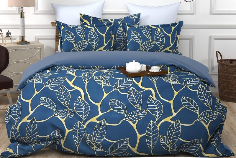 Vivan Textiles 100 Microfiber Double Bed Sheet with 2 Pillow Covers 144 TC Breathable Wrinklefree and Soft Touch Floral Printed 228X228 Cm Blue  - Image 1