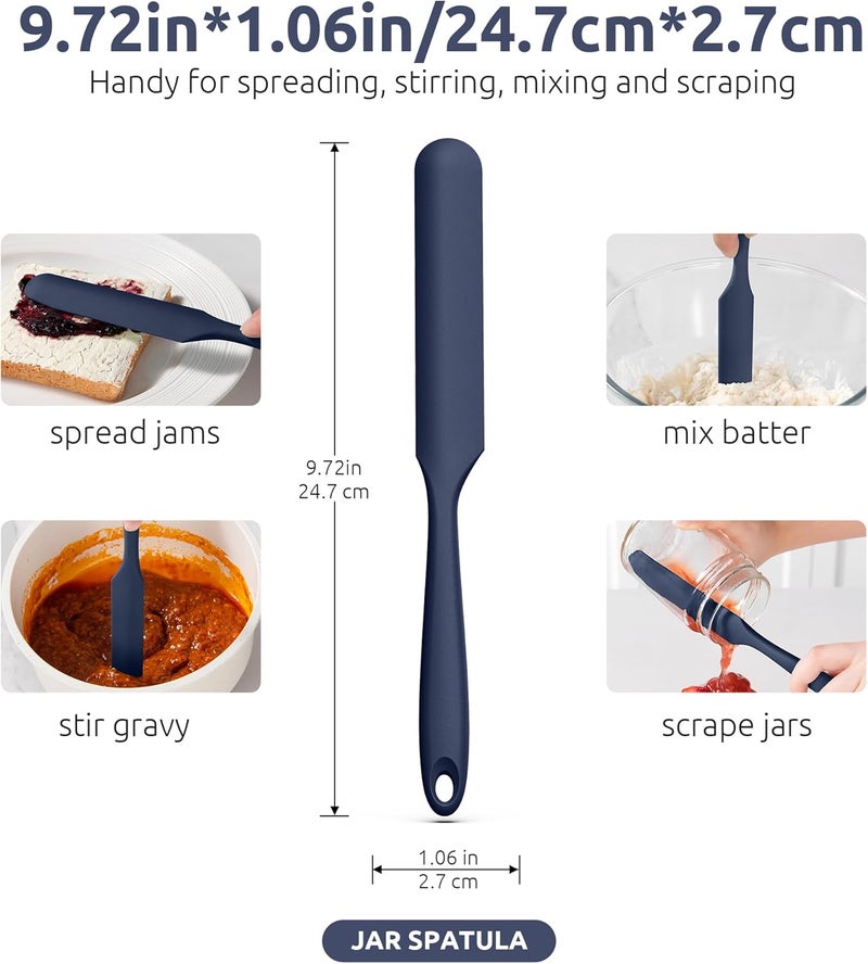 UTaste Skinny Silicone Jar Spatula: 600ºF Heat-Resistant Food-Grade 10in Long Narrow Sourdough Stirring Stick, Seamless Flexible Peanut Butter Spreader for Scraping Icing Cream, Jam (Midnight Blue) - Image 2