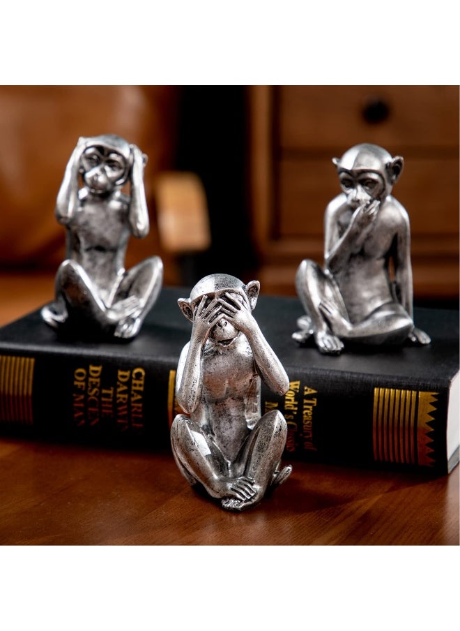 3 Wise Monkeys Statue Hear No Evil See No Evil Speak No Evil Monkeys Statue For Home Decorations Monkeys Figurines Home Decor Accents See No Evil Figurines Monkey Statue Set Of 3 Silver Color