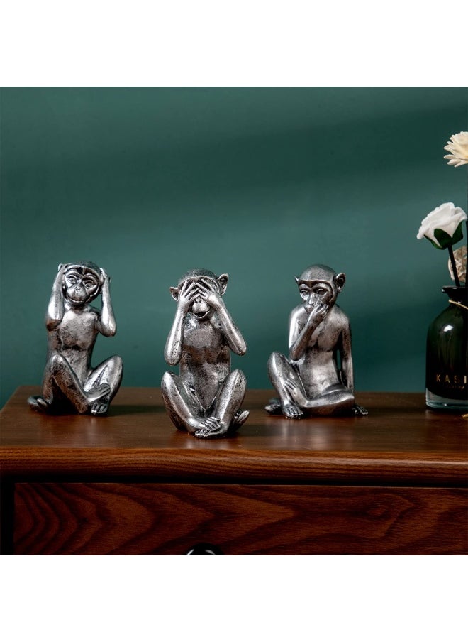 3 Wise Monkeys Statue Hear No Evil See No Evil Speak No Evil Monkeys Statue For Home Decorations Monkeys Figurines Home Decor Accents See No Evil Figurines Monkey Statue Set Of 3 Silver Color