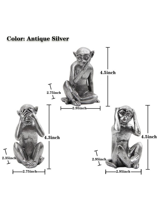 3 Wise Monkeys Statue Hear No Evil See No Evil Speak No Evil Monkeys Statue For Home Decorations Monkeys Figurines Home Decor Accents See No Evil Figurines Monkey Statue Set Of 3 Silver Color