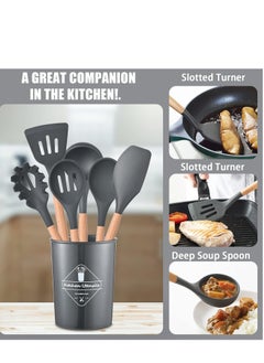 Silicone Cooking Utensil Set, Silicone Kitchen Utensils Set of 12 pcs, Non Stick Heat Resistant with Wooden Handles, Spatula, Spoons, Gadgets Tool for Non-Stick Kitchen Utensils set (Black) - pzsku/Z2D1F1808A36BCEC43DE9Z/45/_/1740084791/d760d6bc-c0ba-427e-858b-c632de5e3086