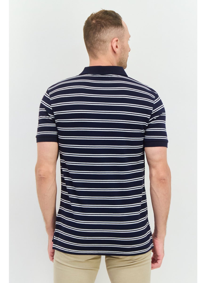 NAUTICA - Men Regular Fit Striped Short Sleeves Polo, Navy - Image 1