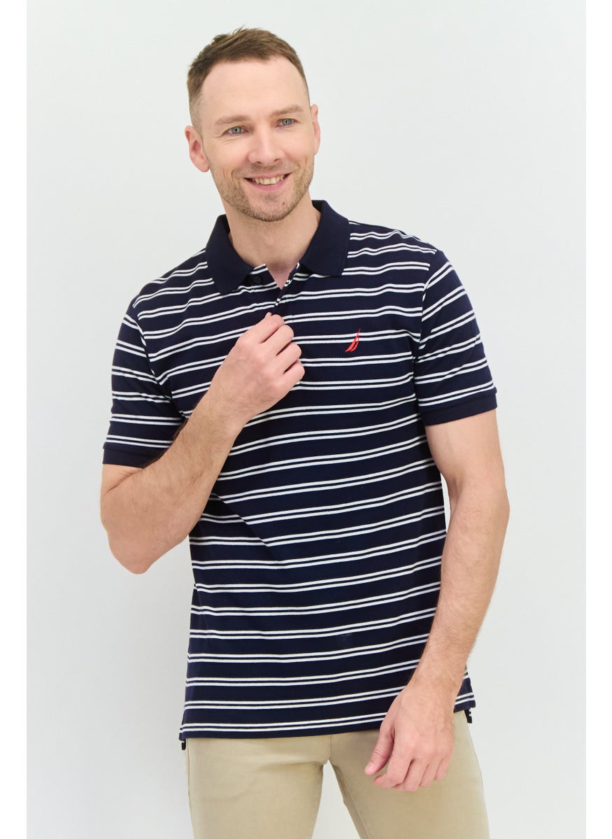 NAUTICA - Men Regular Fit Striped Short Sleeves Polo, Navy - Image 1