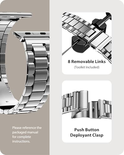 Fullmosa Metal Band Compatible with Apple Watch Bands 41mm 40mm 38mm, iWatch Band with Case for Apple Watch Series 9 8 7 6 5 4 3 2 1 SE3/2/1, Silver - Image 4