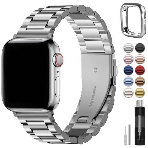 Fullmosa Metal Band Compatible with Apple Watch Bands 41mm 40mm 38mm, iWatch Band with Case for Apple Watch Series 9 8 7 6 5 4 3 2 1 SE3/2/1, Silver - Image 1