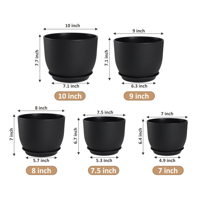 YNNICO Plant Pots 10/9/8/7.5/7 inch Set of 5,Flower Pots with Multi Mesh Drainage Holes, Large Planters for Indoor Outdoor Garden Plants and Flowers. (Black) - Image 2