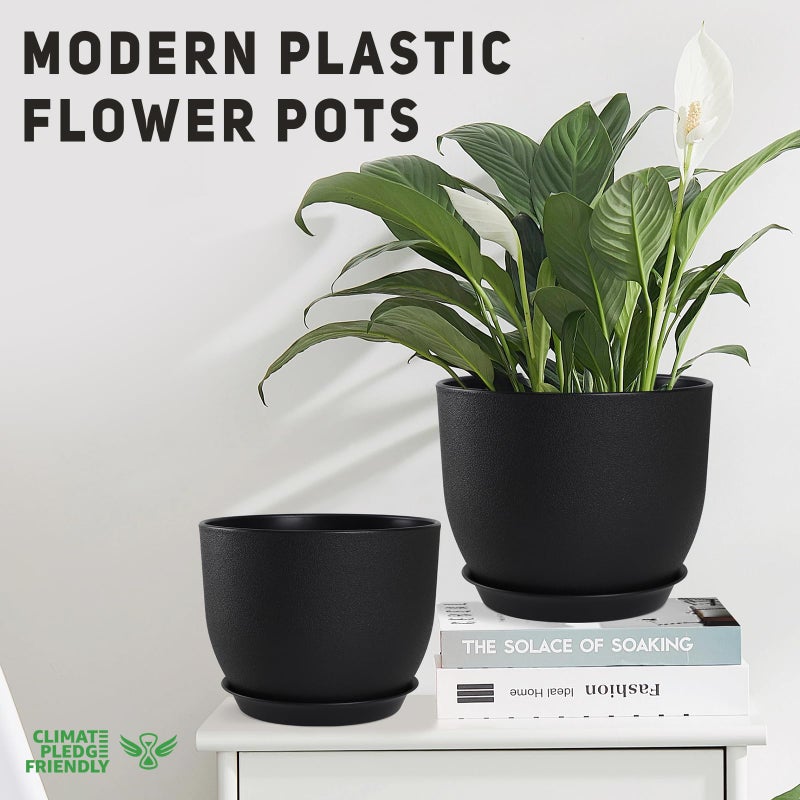 YNNICO Plant Pots 10/9/8/7.5/7 inch Set of 5,Flower Pots with Multi Mesh Drainage Holes, Large Planters for Indoor Outdoor Garden Plants and Flowers. (Black) - Image 4