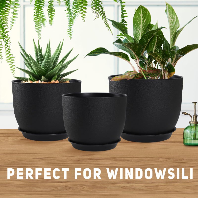 YNNICO Plant Pots 10/9/8/7.5/7 inch Set of 5,Flower Pots with Multi Mesh Drainage Holes, Large Planters for Indoor Outdoor Garden Plants and Flowers. (Black) - Image 5