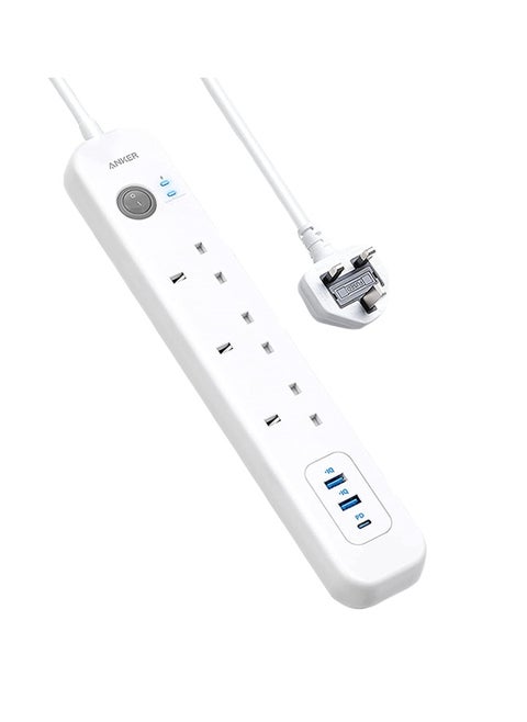 Power Extension 3 AC Outlets With 3 USB  2 Meter White