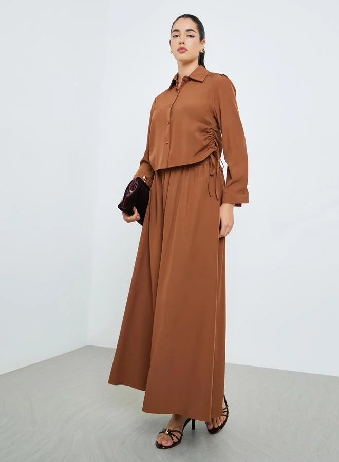Amirah  Women Ruched Shirt and Maxi Skirt Modest Set for Women | Best Price UAE