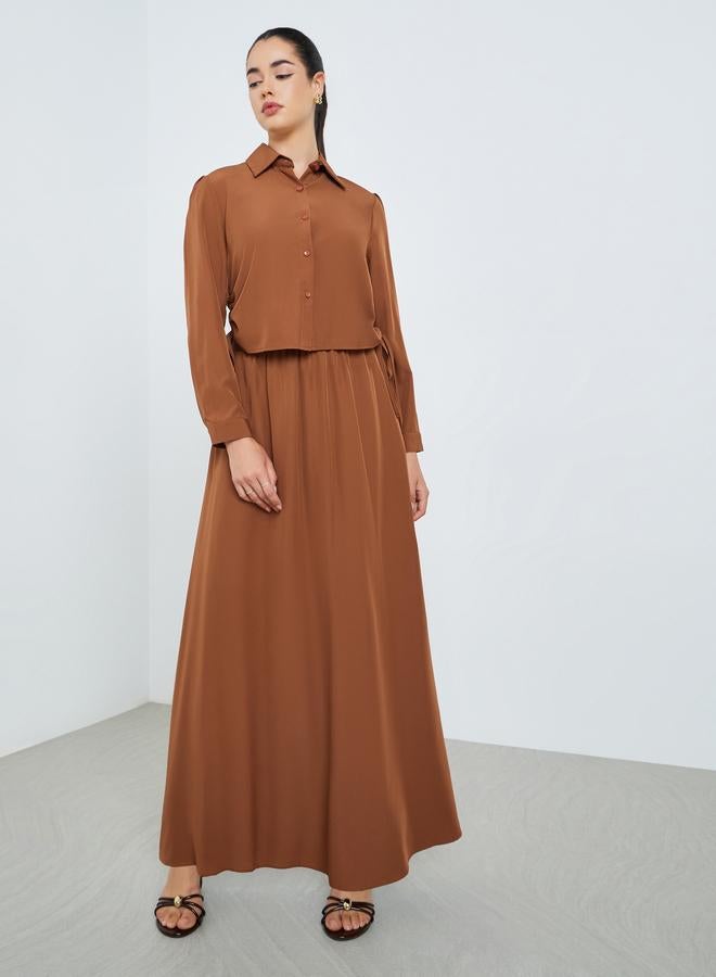 أميرة طقم من قميص مزموم وتنورة طويلة محتشم - Image 1