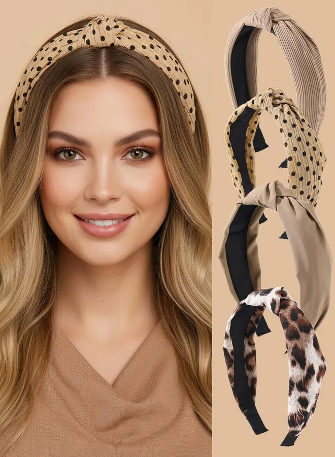 تايك تو Set of 4 - Leopard Print and Plain Headband