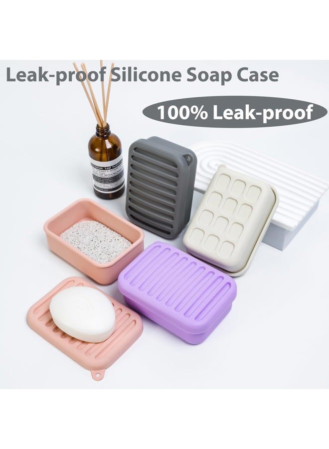 MtBoi 2PC Portable Leakproof Travel Soap Case, Silicone Travel Soap Case, Compact Soap Holder with Drainage Layer, Travel Soap Holder for Camping, Gym, Outdoor (Coral-Red&Deep-Gray) - Image 2