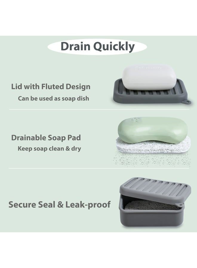 MtBoi 2PC Portable Leakproof Travel Soap Case, Silicone Travel Soap Case, Compact Soap Holder with Drainage Layer, Travel Soap Holder for Camping, Gym, Outdoor (Coral-Red&Deep-Gray) - Image 4