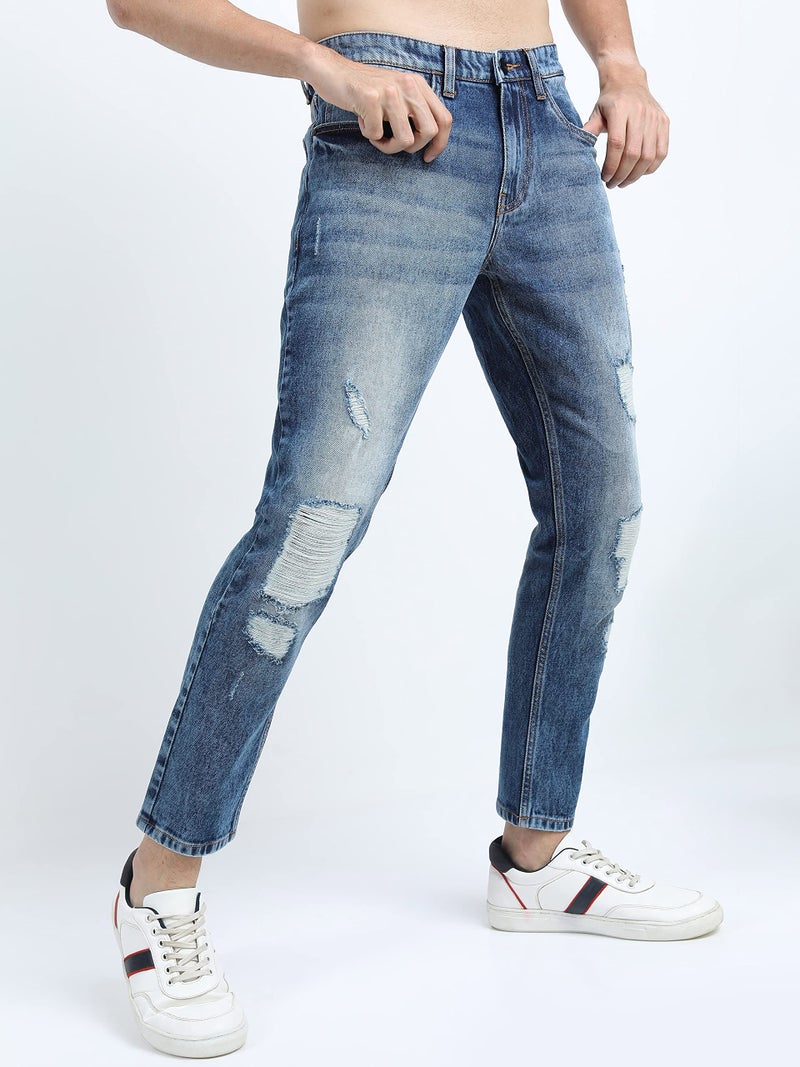 KETCH Men's Tapered Mid Rise Jeans (KHJN000279_Blue_34) - Image 3