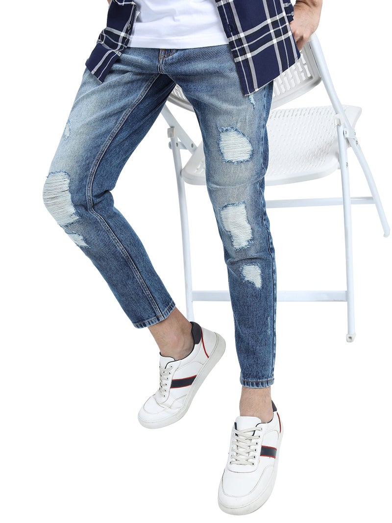 KETCH Men's Tapered Mid Rise Jeans (KHJN000279_Blue_34) - Image 5