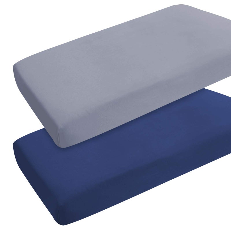 Coldwind Pack and Play Sheets Boy Girl, 2 Pack Portable Playard Sheet Fits for Graco Pack N Play, Snug Fit Breathable Soft Fitted Playpen Sheet, Mini Crib Sheets, Grey & Navy - Image 1