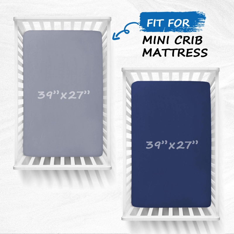 Coldwind Pack and Play Sheets Boy Girl, 2 Pack Portable Playard Sheet Fits for Graco Pack N Play, Snug Fit Breathable Soft Fitted Playpen Sheet, Mini Crib Sheets, Grey & Navy - Image 2