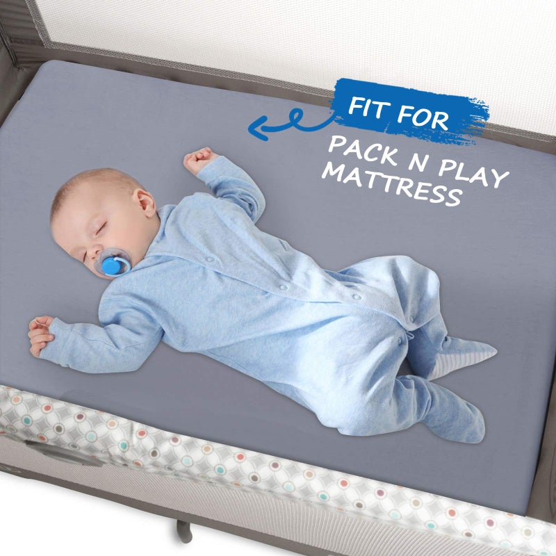 Coldwind Pack and Play Sheets Boy Girl, 2 Pack Portable Playard Sheet Fits for Graco Pack N Play, Snug Fit Breathable Soft Fitted Playpen Sheet, Mini Crib Sheets, Grey & Navy - Image 3
