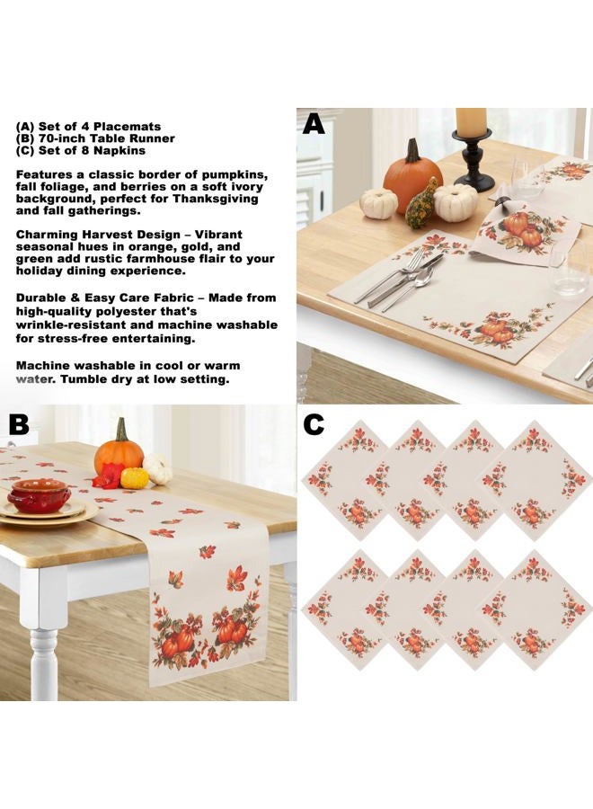 Lintex Thanksgiving Traditions Autumn Harvest Bordered Thanksgiving Tablecloth, Autumn Fall Leaves and Pumpkin Patch Border Print Easy Care Fabric Tablecloth, 52” x 52 Square - Image 4