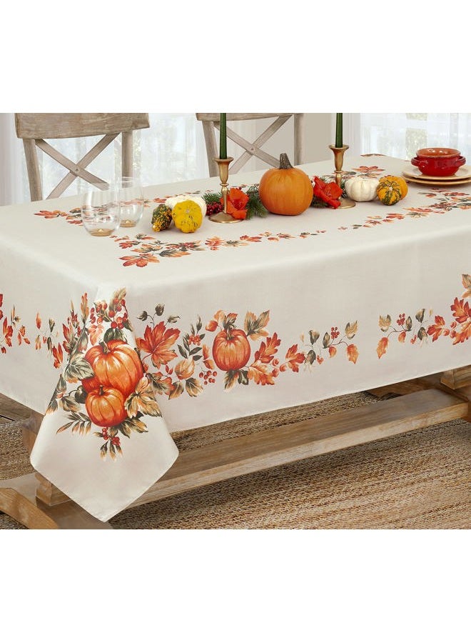 Lintex Thanksgiving Traditions Autumn Harvest Bordered Thanksgiving Tablecloth, Autumn Fall Leaves and Pumpkin Patch Border Print Easy Care Fabric Tablecloth, 52” x 52 Square - Image 5