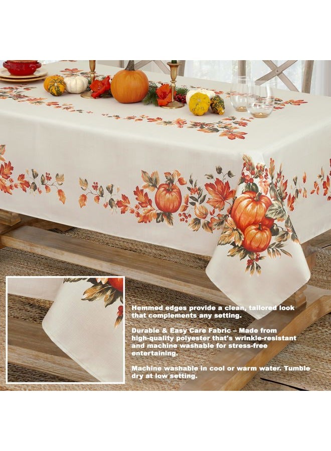 Lintex Thanksgiving Traditions Autumn Harvest Bordered Thanksgiving Tablecloth, Autumn Fall Leaves and Pumpkin Patch Border Print Easy Care Fabric Tablecloth, 52” x 52 Square - Image 3