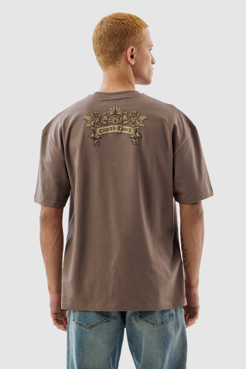 SNITCH Cupid Touch Brown Oversized Fit T-Shirt - Image 1