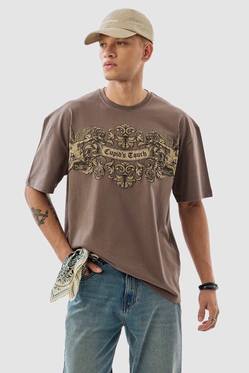 SNITCH Cupid Touch Brown Oversized Fit T-Shirt - Image 2