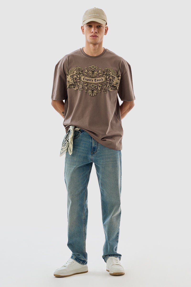 SNITCH Cupid Touch Brown Oversized Fit T-Shirt - Image 1
