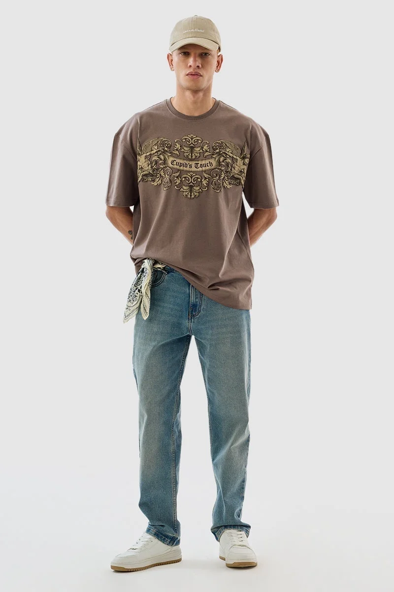 SNITCH Cupid Touch Brown Oversized Fit T-Shirt