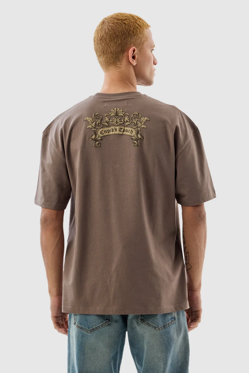 Snitch  Cupid Touch Brown Oversized Fit T-Shirt for Men | Best Price UAE