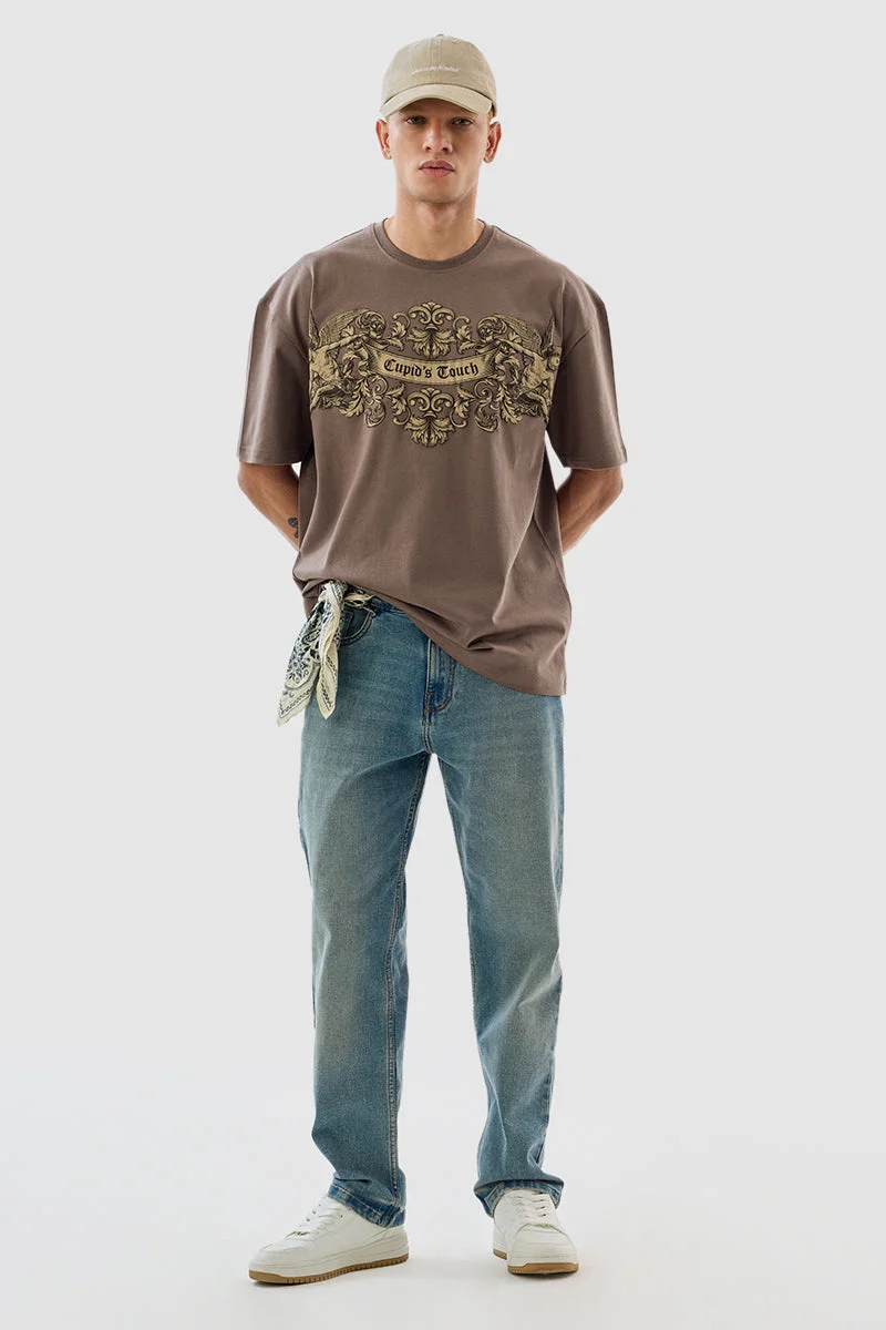 Snitch  Cupid Touch Brown Oversized Fit T-Shirt for Men | Best Price UAE