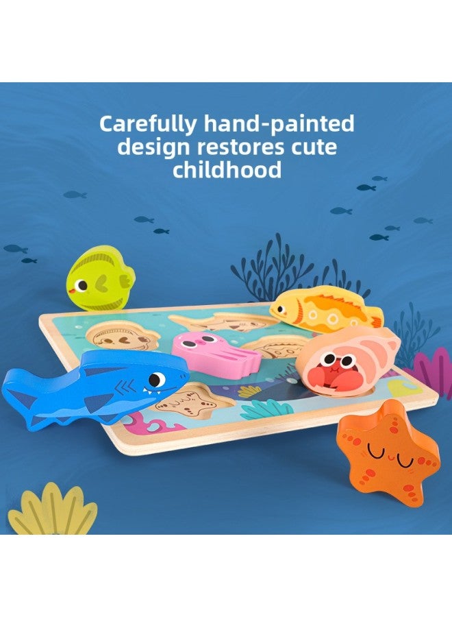 Wooden Large Puzzle Children's Shape Cognitive Early Education Puzzle Hand Grip Board Baby Baby Matching Toy Board-Color:Shape Matching-Farm - Image 4
