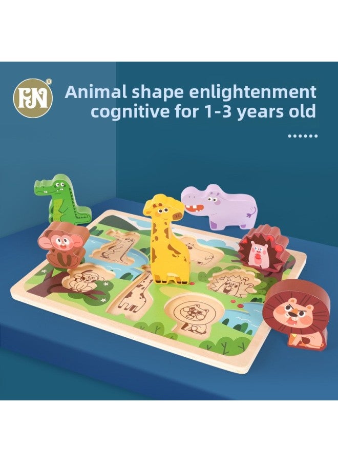 Wooden Large Puzzle Children's Shape Cognitive Early Education Puzzle Hand Grip Board Baby Baby Matching Toy Board-Color:Shape Matching-Farm - Image 3