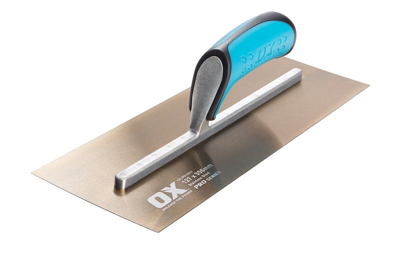 OX Tools Pro Series 4.75" x 14" Plaster Finishing Trowel | Stainless Steel & OX Grip Handle