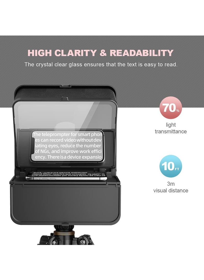 8 Inch Portable Teleprompter Kit for Phones with Remote Control, Ideal for Online Teaching, Vlogging, Live Streaming, and Interviews, Quick Setup