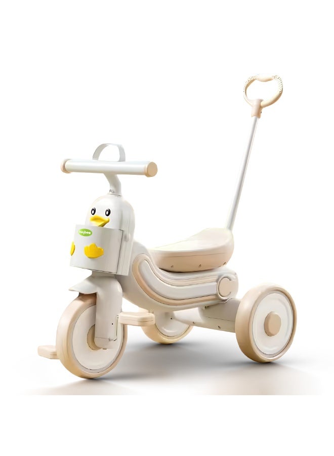 BAYBEE Ducky 2 in 1 Baby Tricycle for Kids, Smart Baby Cycle with Parental Push Handle & Front Storage Basket | Kids Cycle Tricycle for Toddlers | Kids Tricycle for Baby 1.5 to 5 Years Boys Girls White Beige  - Image 1