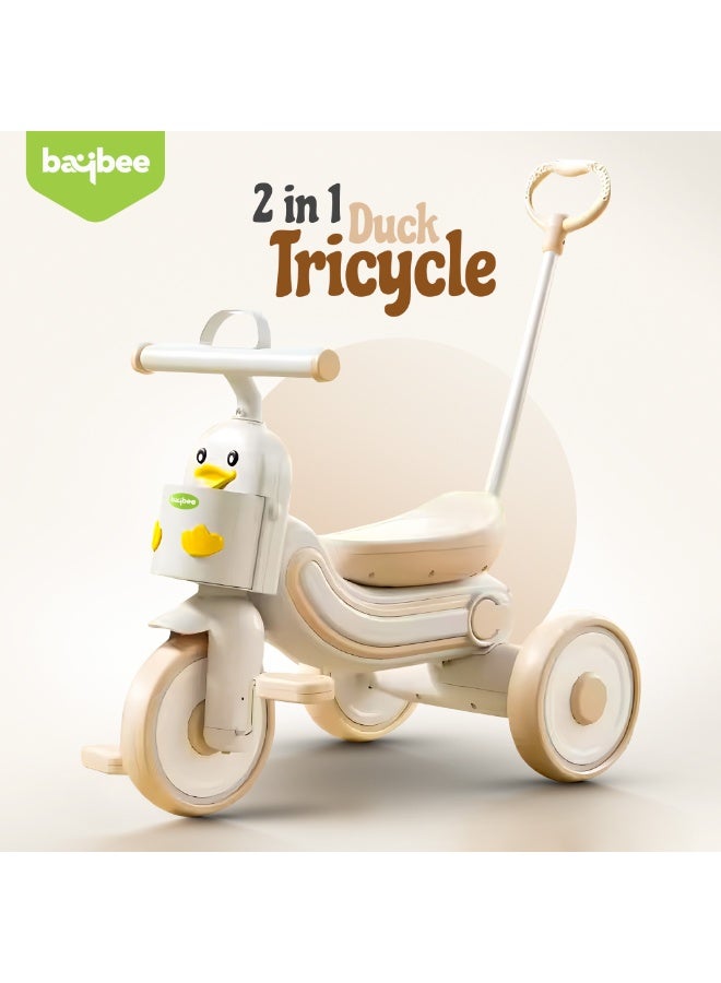 BAYBEE Ducky 2 in 1 Baby Tricycle for Kids, Smart Baby Cycle with Parental Push Handle & Front Storage Basket | Kids Cycle Tricycle for Toddlers | Kids Tricycle for Baby 1.5 to 5 Years Boys Girls White Beige  - Image 3