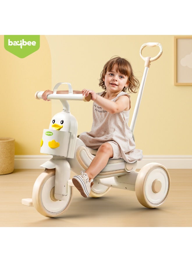 BAYBEE Ducky 2 in 1 Baby Tricycle for Kids, Smart Baby Cycle with Parental Push Handle & Front Storage Basket | Kids Cycle Tricycle for Toddlers | Kids Tricycle for Baby 1.5 to 5 Years Boys Girls White Beige  - Image 2