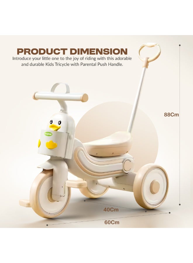 BAYBEE Ducky 2 in 1 Baby Tricycle for Kids, Smart Baby Cycle with Parental Push Handle & Front Storage Basket | Kids Cycle Tricycle for Toddlers | Kids Tricycle for Baby 1.5 to 5 Years Boys Girls White Beige  - Image 4