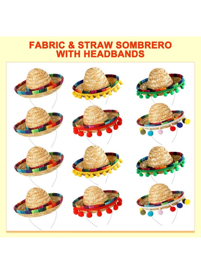 Yunsailing 36 Pcs Fiesta Party Supplies Fabric Straw Sombrero Headbands Necklaces Eyeglasses For Mexican Themed Party Favors (Modern Style)  - Image 5