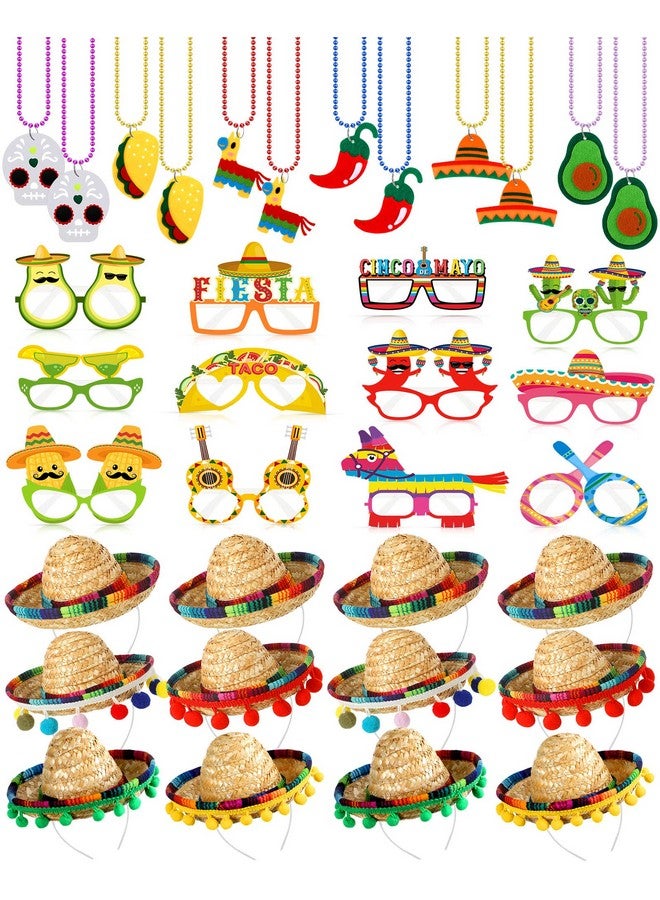 Yunsailing 36 Pcs Fiesta Party Supplies Fabric Straw Sombrero Headbands Necklaces Eyeglasses For Mexican Themed Party Favors (Modern Style)  - Image 2