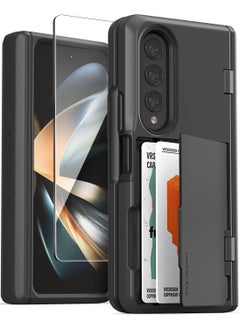 VRS Design Terra Guard Modern GO [Hinge Protection] for Samsung Galaxy Z Fold 4 Case Cover with [2 Card Holder Compartment] & Front Screen Protector - Matte Black  - Image 1