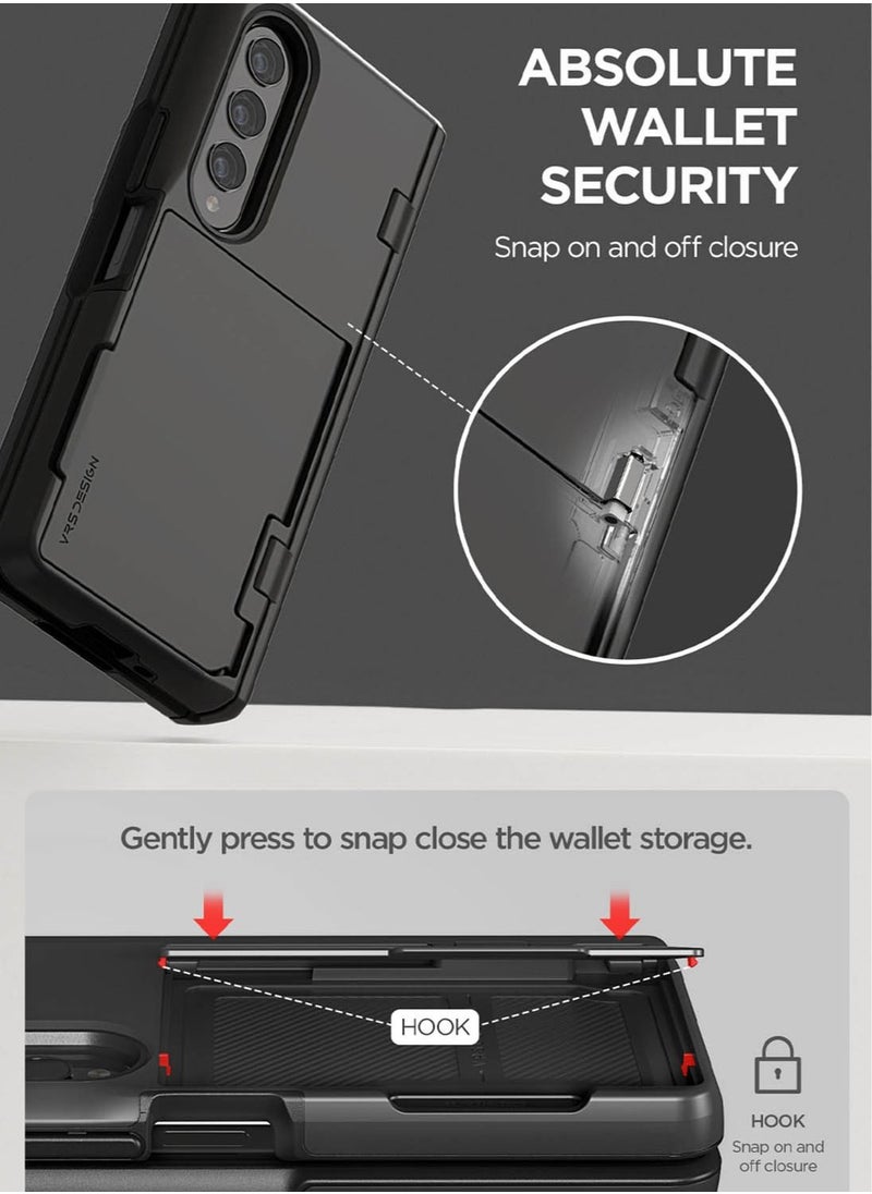 VRS Design - Terra Guard Modern GO [Hinge Protection] for Samsung Galaxy Z Fold 4 Case Cover with [2 Card Holder Compartment] & Front Screen Protector - Matte Black - Image 1