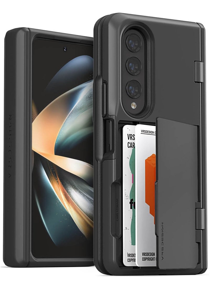 VRS Design - Terra Guard Modern GO [Hinge Protection] for Samsung Galaxy Z Fold 4 Case Cover with [2 Card Holder Compartment] & Front Screen Protector - Matte Black - Image 1