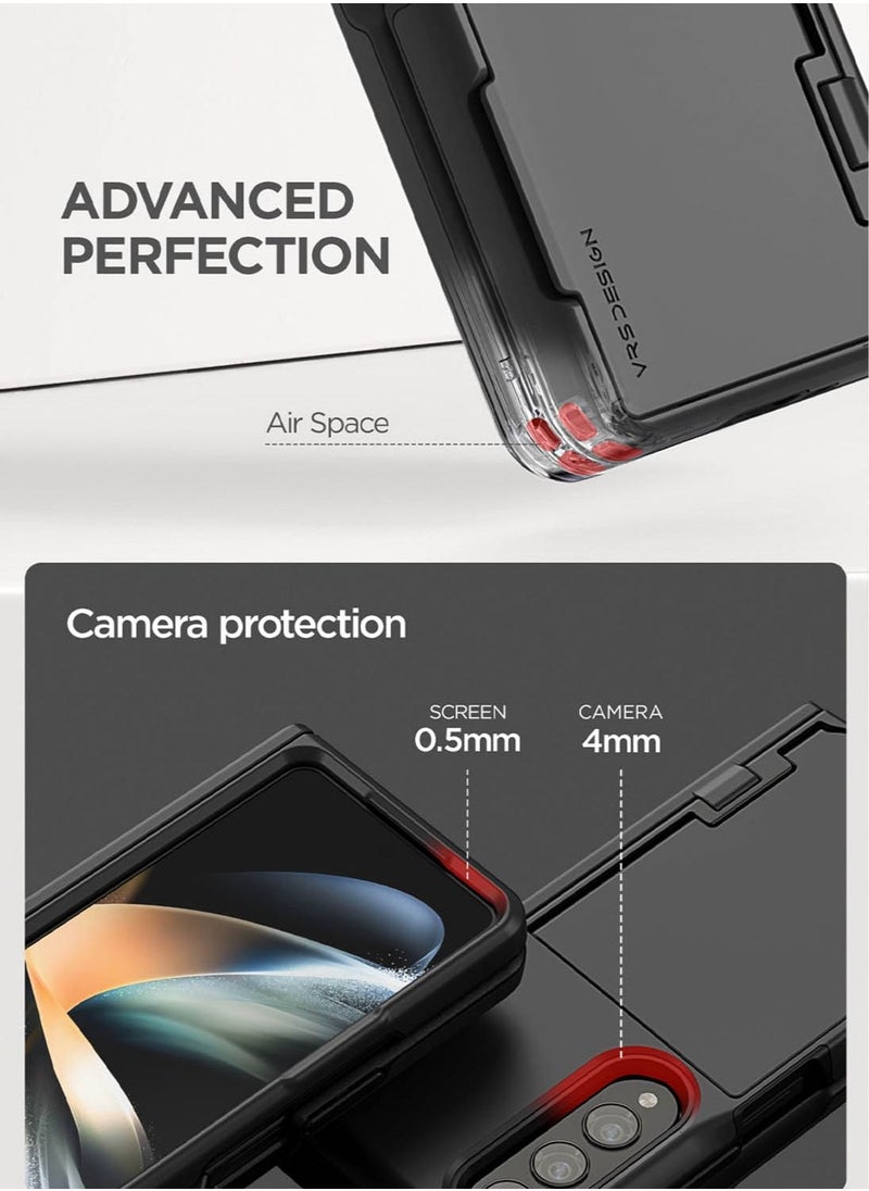 VRS Design - Terra Guard Modern GO [Hinge Protection] for Samsung Galaxy Z Fold 4 Case Cover with [2 Card Holder Compartment] & Front Screen Protector - Matte Black - Image 1