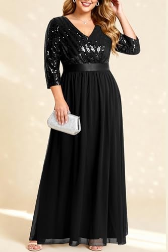 Talisea Black Formal Dresses for Women Plus Size Long Gowns Evening Ball Elegant Gala Mother of Bride Sequin Prom Dress - Image 3
