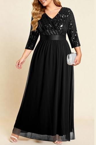 Talisea Black Formal Dresses for Women Plus Size Long Gowns Evening Ball Elegant Gala Mother of Bride Sequin Prom Dress - Image 4