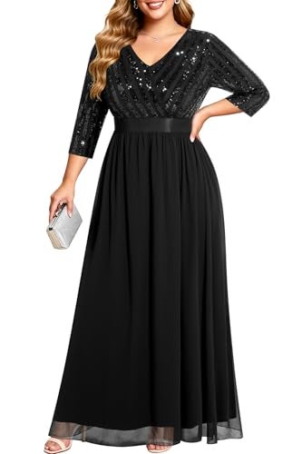 Talisea Black Formal Dresses for Women Plus Size Long Gowns Evening Ball Elegant Gala Mother of Bride Sequin Prom Dress - Image 1